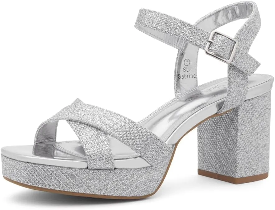 Shoe Land SL-Sabrina Women's Platform Heels, 3-Inch Chunky Block Heeled Sandals, Square Open Toe Ankle Strappy Dressy Heels for Prom, Wedding, Party, and Evening