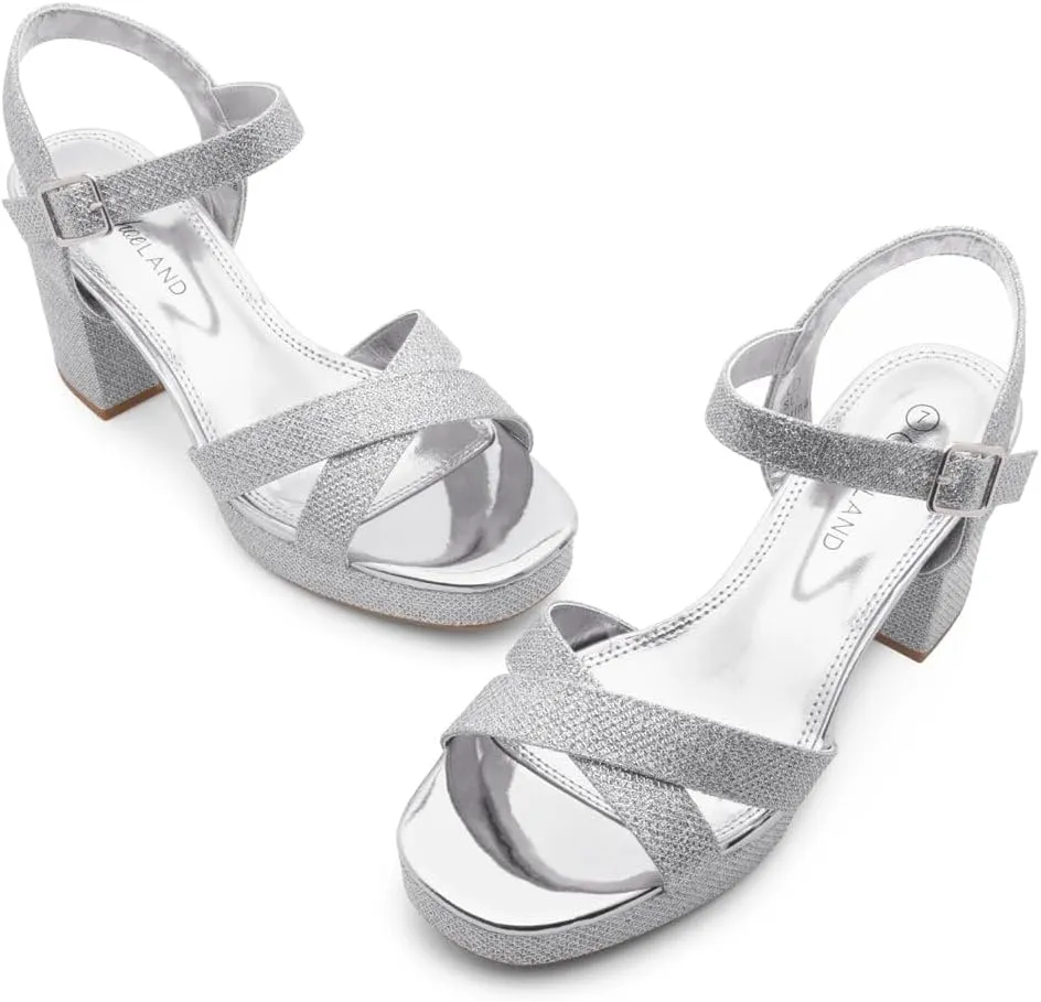 Shoe Land SL-Sabrina Women's Platform Heels, 3-Inch Chunky Block Heeled Sandals, Square Open Toe Ankle Strappy Dressy Heels for Prom, Wedding, Party, and Evening