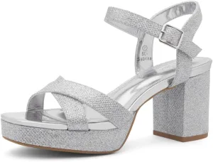 Shoe Land SL-Sabrina Women's Platform Heels, 3-Inch Chunky Block Heeled Sandals, Square Open Toe Ankle Strappy Dressy Heels for Prom, Wedding, Party, and Evening