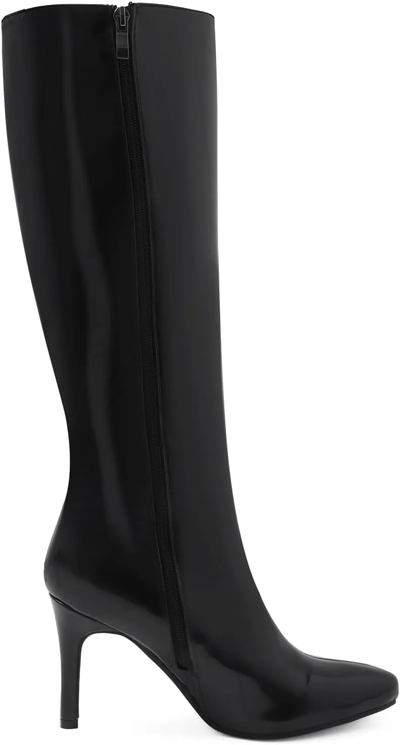 Shoe'N Tale Women's Knee High Boots Pointed Toe Stiletto High Heel Long Boots Side Zipper Tall Boots
