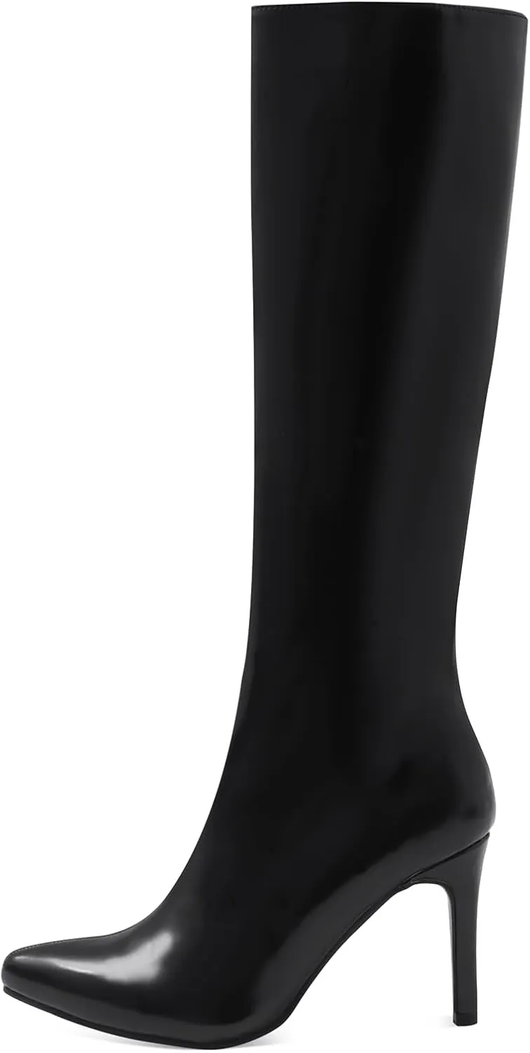 Shoe'N Tale Women's Knee High Boots Pointed Toe Stiletto High Heel Long Boots Side Zipper Tall Boots