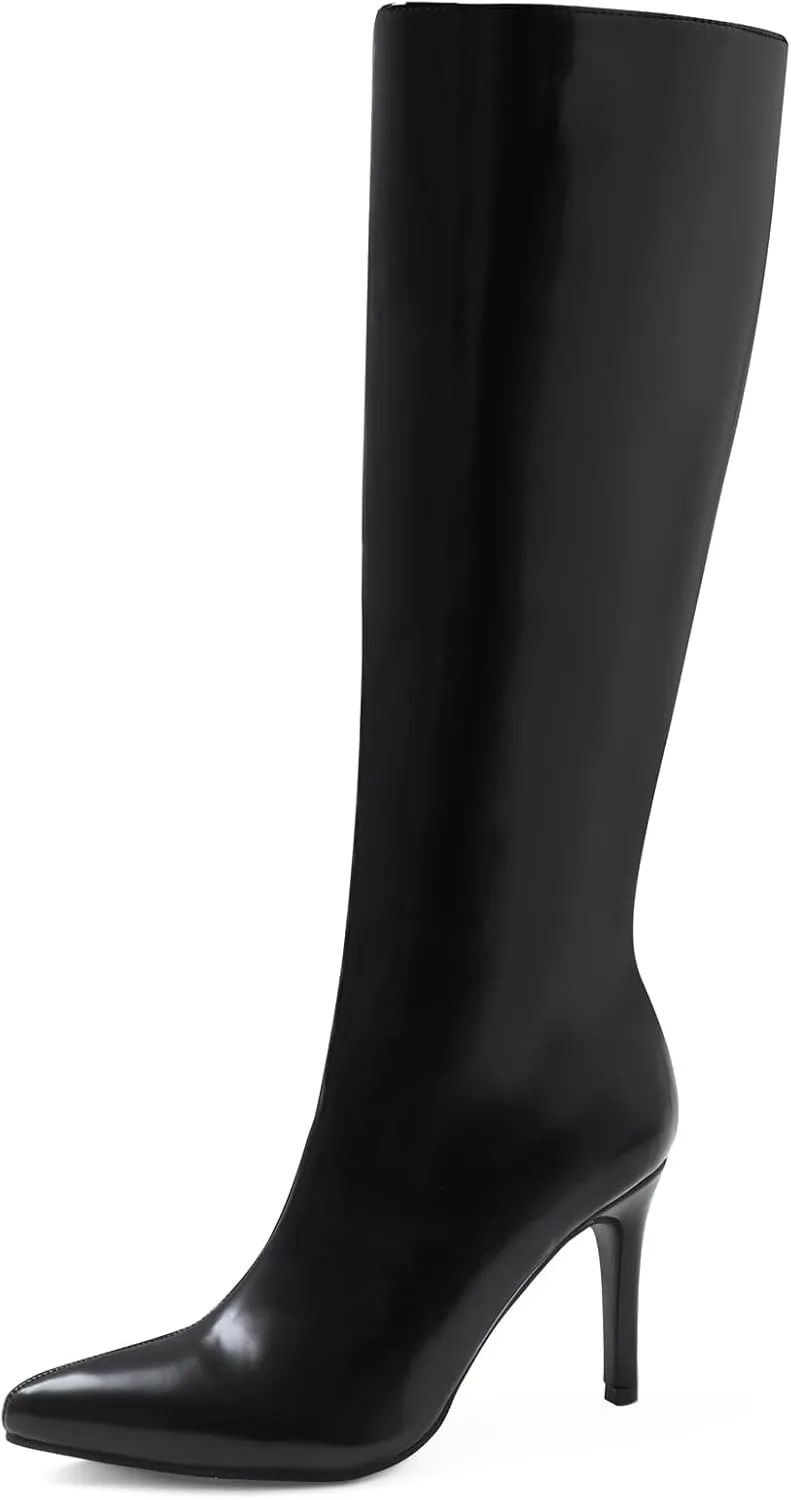 Shoe'N Tale Women's Knee High Boots Pointed Toe Stiletto High Heel Long Boots Side Zipper Tall Boots