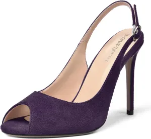 SHOWFOREST Womens Dress Peep Toe Slingback Buckle Bridal Suede Solid Stiletto High Heel Pumps Shoes 4 Inch