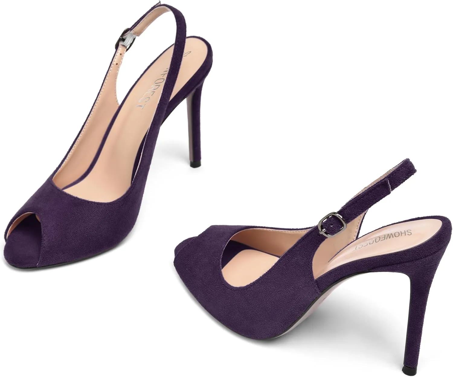 SHOWFOREST Womens Dress Peep Toe Slingback Buckle Bridal Suede Solid Stiletto High Heel Pumps Shoes 4 Inch