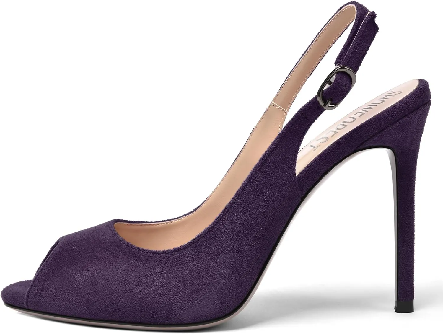 SHOWFOREST Womens Dress Peep Toe Slingback Buckle Bridal Suede Solid Stiletto High Heel Pumps Shoes 4 Inch