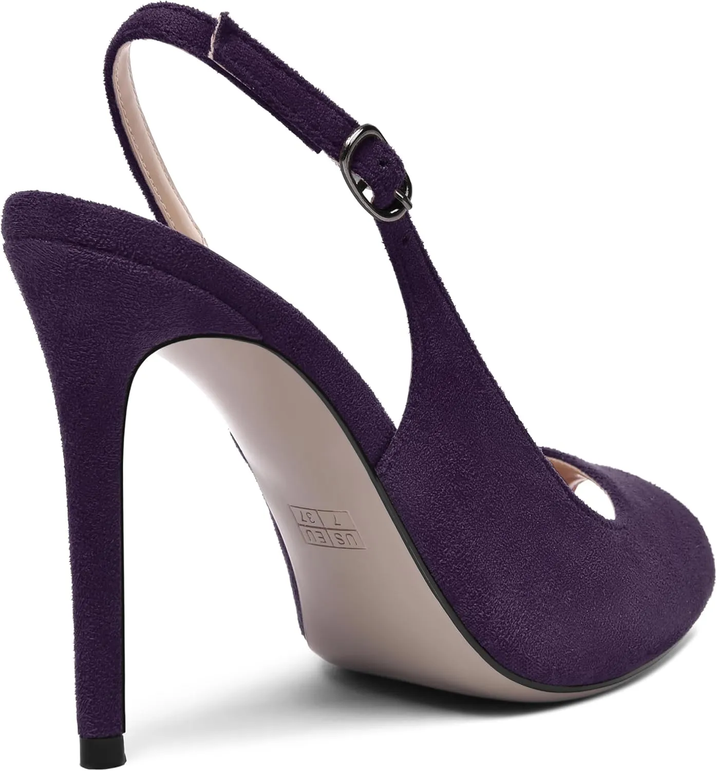 SHOWFOREST Womens Dress Peep Toe Slingback Buckle Bridal Suede Solid Stiletto High Heel Pumps Shoes 4 Inch
