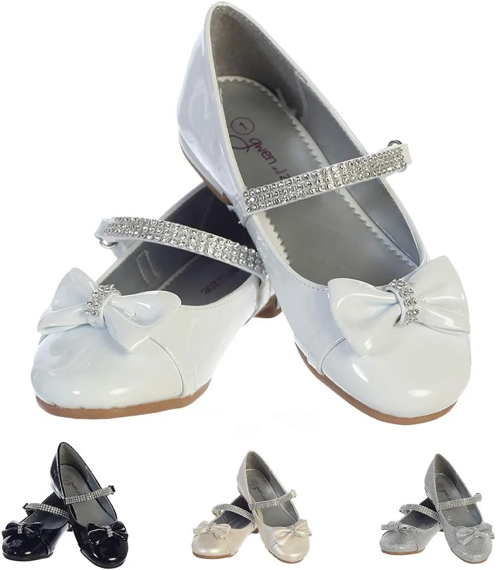 Size 12 White Dress Shoes for Girls First Communion Shoes Flower Girls' Flats Mary Jane Big Kids Little Dressy Wedding Easter Zapatos blancos para niñas Vestir Fiesta Rhinestone