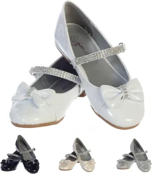 Size 12 White Dress Shoes for Girls First Communion Shoes Flower Girls' Flats Mary Jane Big Kids Little Dressy Wedding Easter Zapatos blancos para niñas Vestir Fiesta Rhinestone