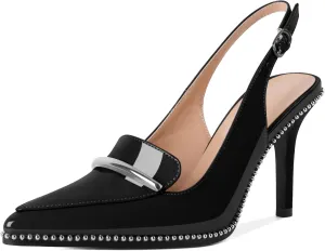 Slingback Heels Women Stilettos High Heel Beaded Pumps Closed Pointd Toe Shoes Slip On Event Party 3.5 Inch Heeled Loafers