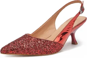 Slingback Kitten Heels for Women Closed Pointed Toe Low Heel Pumps Glitter Sparkly Rhinestone Heels