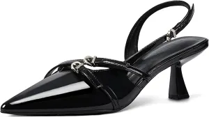 Slingback Kitten Heels for Women Closed Pointed Toe Pumps Buckle Strappy sandals Patent Leather Low Heel Wedding Office