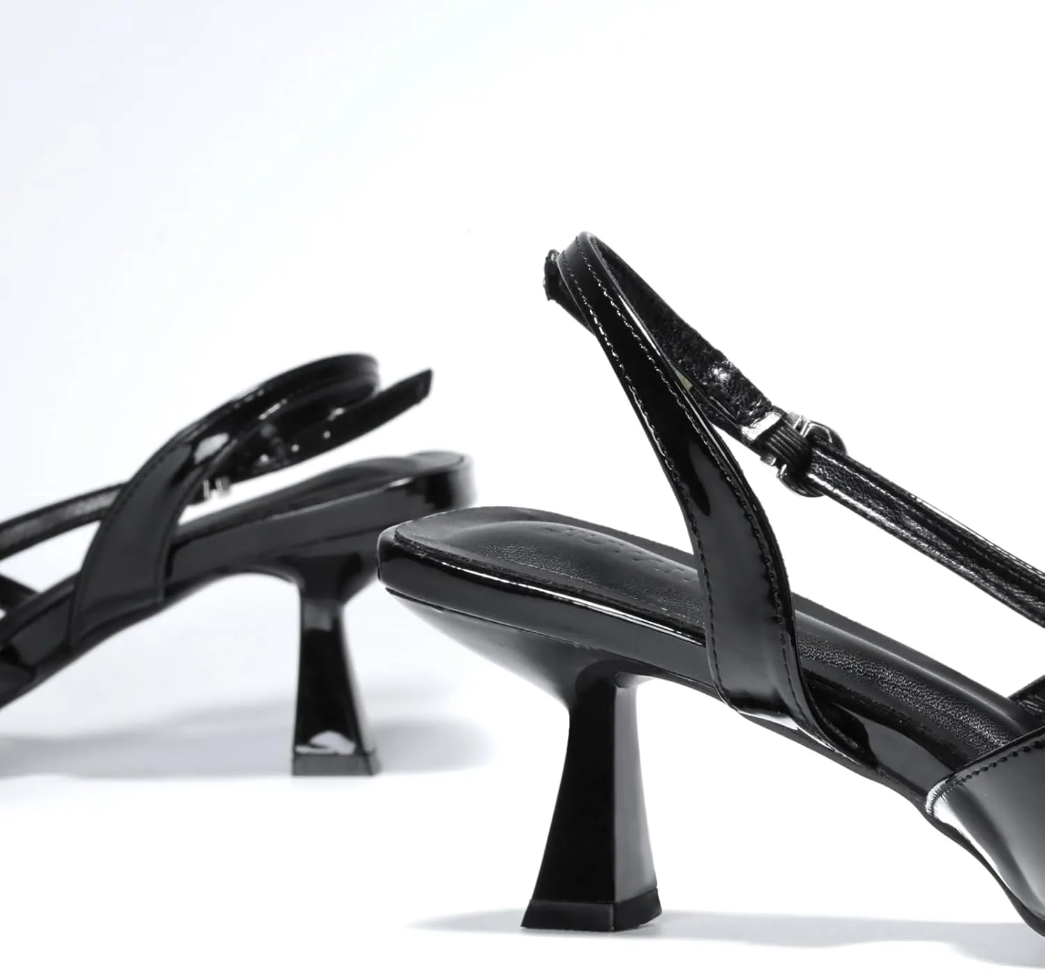 Slingback Kitten Heels for Women Closed Pointed Toe Pumps Buckle Strappy sandals Patent Leather Low Heel Wedding Office