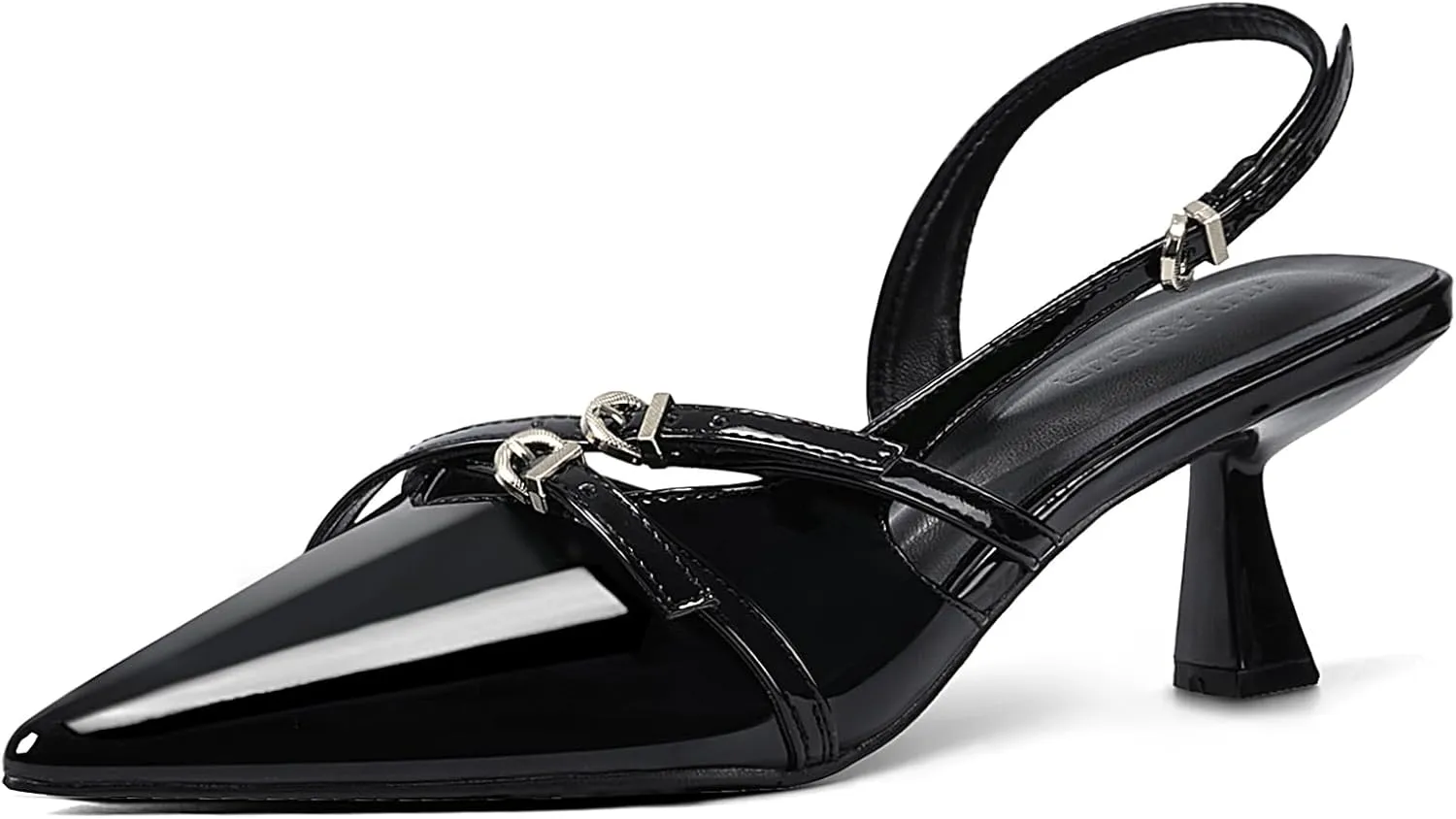 Slingback Kitten Heels for Women Closed Pointed Toe Pumps Buckle Strappy sandals Patent Leather Low Heel Wedding Office