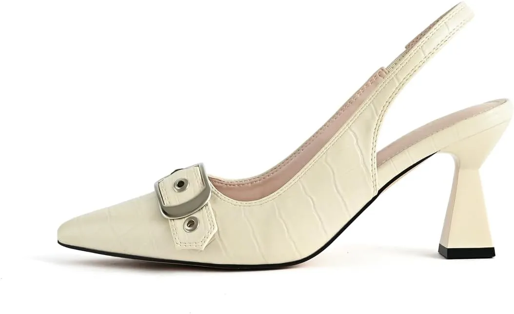 Slingback Kitten Heels for Women Closed Pointed Toe Pumps Dress Shoes with Buckle Strap Comfortable Slip On Sandal Heels for Work Party Wedding