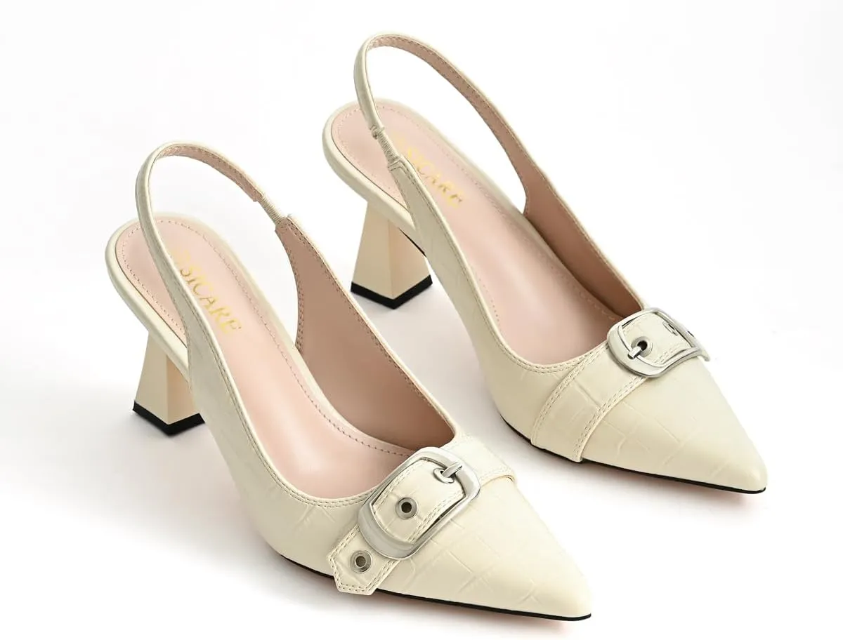 Slingback Kitten Heels for Women Closed Pointed Toe Pumps Dress Shoes with Buckle Strap Comfortable Slip On Sandal Heels for Work Party Wedding