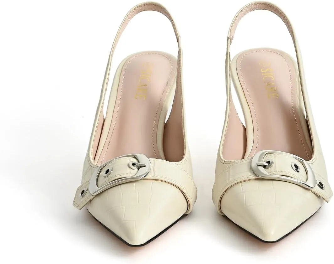 Slingback Kitten Heels for Women Closed Pointed Toe Pumps Dress Shoes with Buckle Strap Comfortable Slip On Sandal Heels for Work Party Wedding