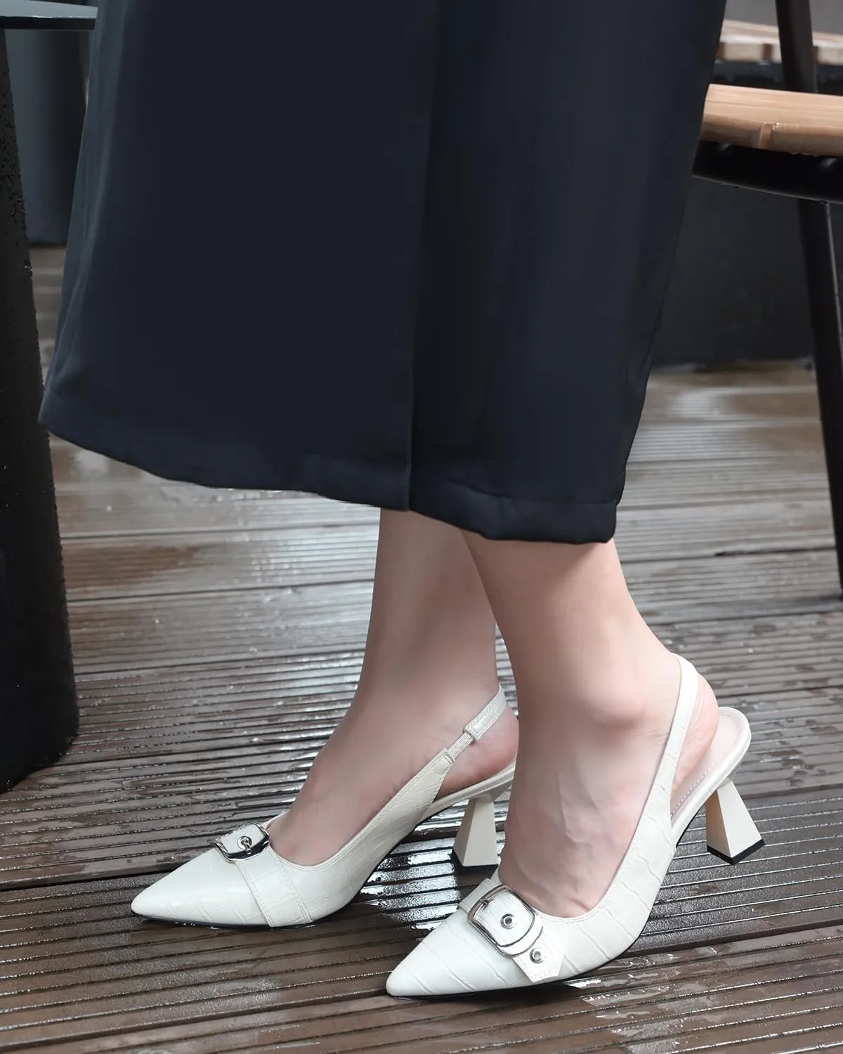 Slingback Kitten Heels for Women Closed Pointed Toe Pumps Dress Shoes with Buckle Strap Comfortable Slip On Sandal Heels for Work Party Wedding