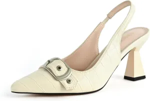 Slingback Kitten Heels for Women Closed Pointed Toe Pumps Dress Shoes with Buckle Strap Comfortable Slip On Sandal Heels for Work Party Wedding