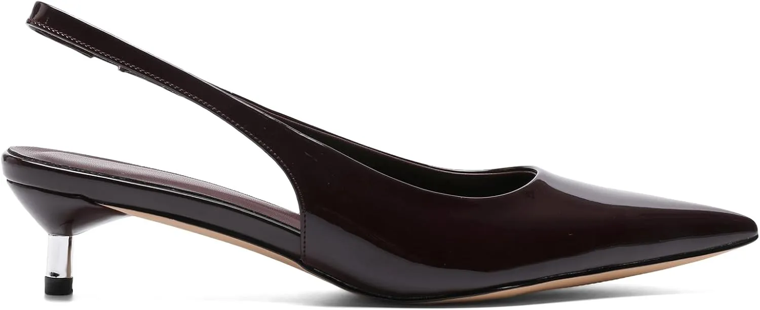 Slingback Kitten Heels for Women Pointed Toe Pumps Metallic Silver Heels