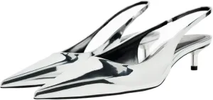 Slingback Kitten Heels for Women Pointed Toe Pumps Metallic Silver Heels