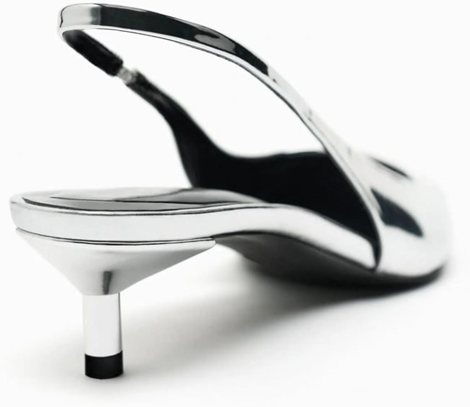 Slingback Kitten Heels for Women Pointed Toe Pumps Metallic Silver Heels