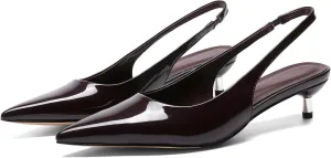 Slingback Kitten Heels for Women Pointed Toe Pumps Metallic Silver Heels
