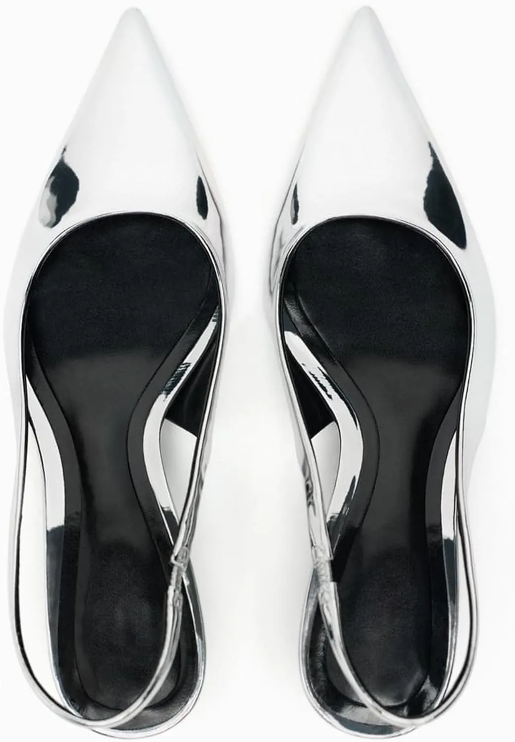 Slingback Kitten Heels for Women Pointed Toe Pumps Metallic Silver Heels