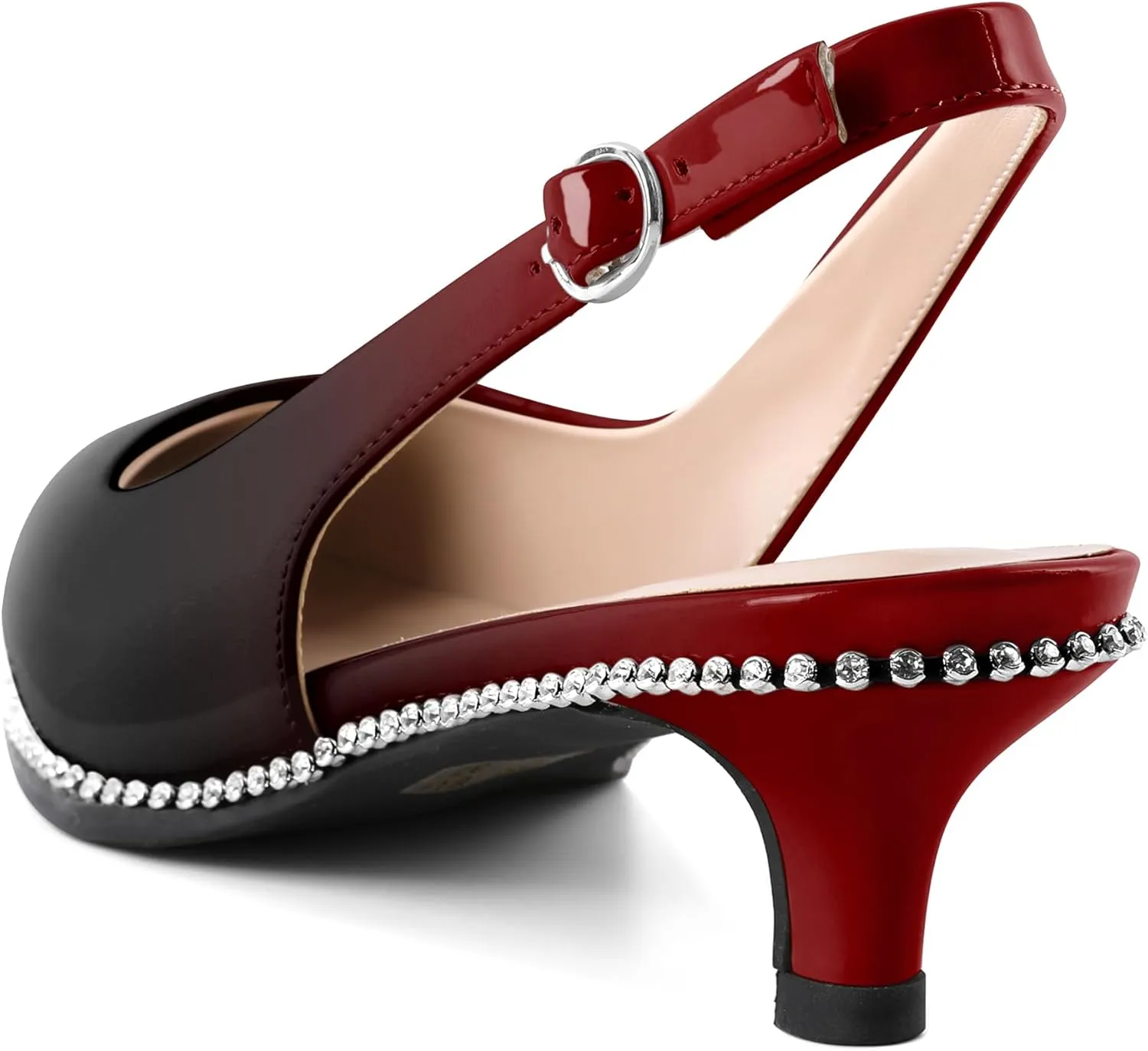 Slingback Low Heels Women Kitten Heel Rhinestones Beaded Pumps Closed Pointd Toe Shoes Slip On Event Party 1.5 Inch Dressy Sandals