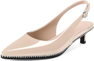 Slingback Low Heels Women Kitten Heel Rhinestones Beaded Pumps Closed Pointd Toe Shoes Slip On Event Party 1.5 Inch Dressy Sandals