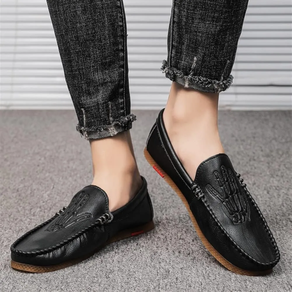 Smoking Loafer for Men Skeleton Vegan Leather Stitching Details Round Toe Rubber Sole Flexible Lightweight Flat Heel Driving Slip on for Any Attire