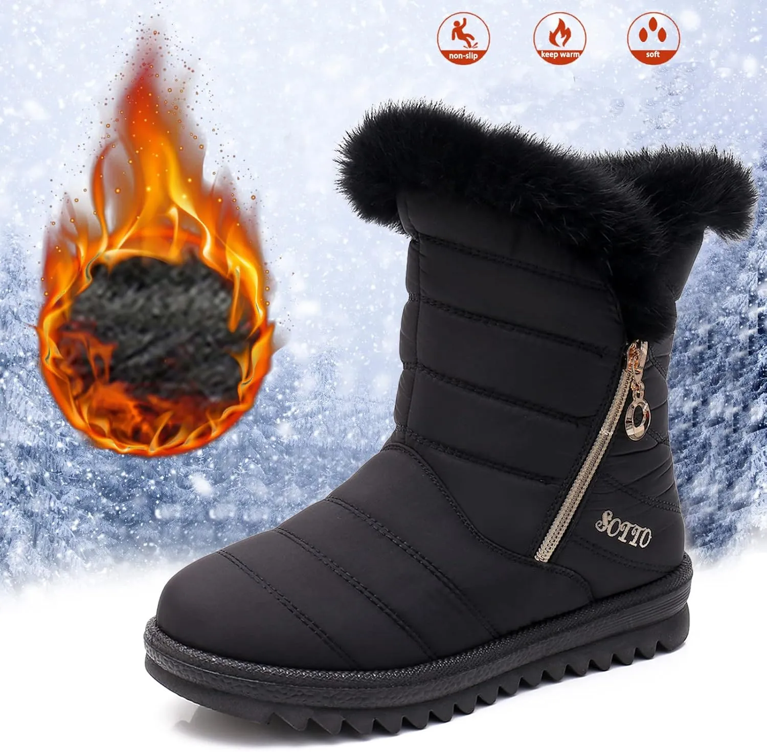 Snow Boots for Women Warm Fur Lined Winter Waterproof Ankle Boots Outdoor Thermal Booties Comfortable Walking Shoes for Women