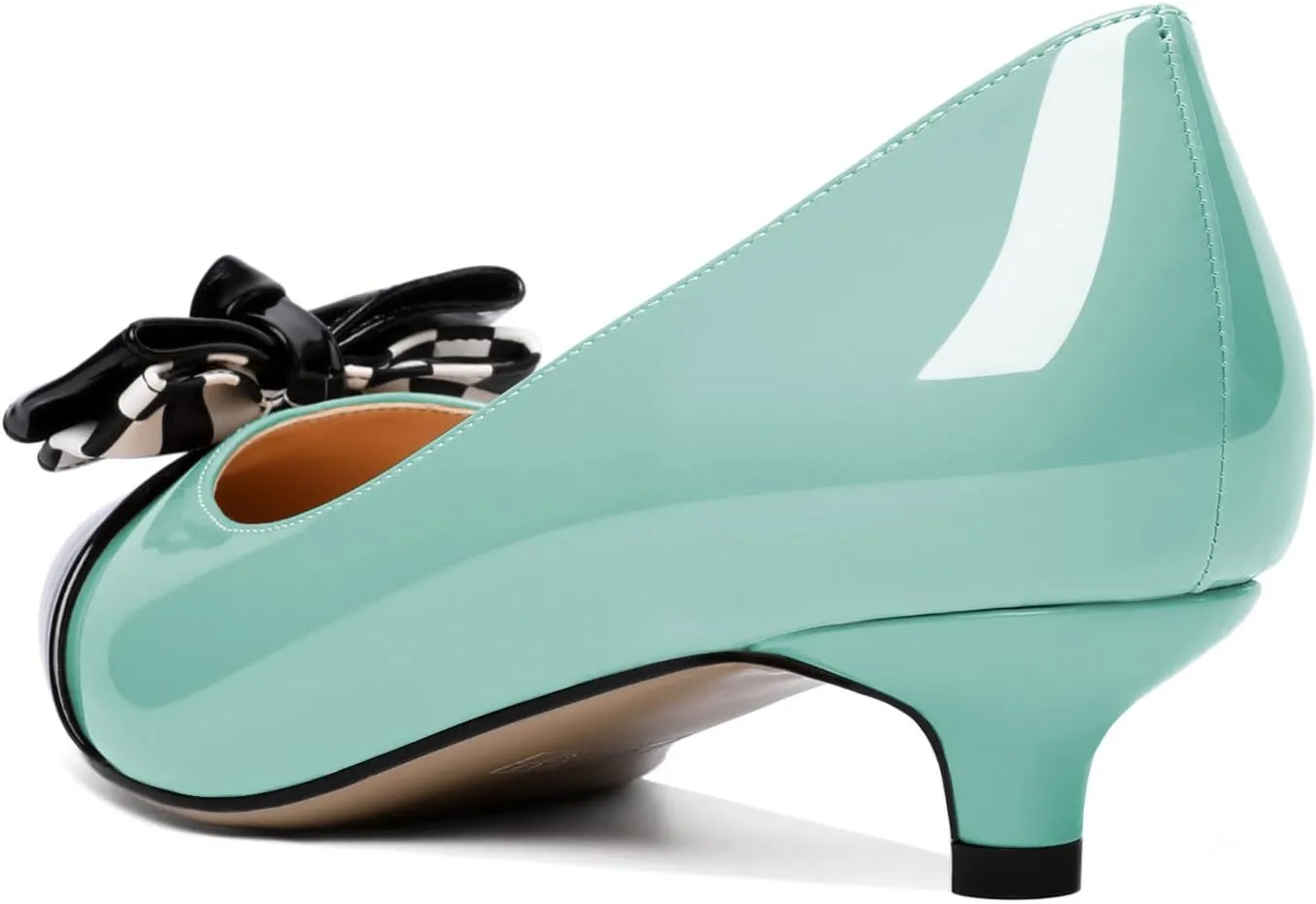 Soireelady Kitten Heels for Women Pointed Toe Low Heel Pumps Slip on Bow Heels 1.5 Inches Two Toned Evening Bride Wedding Party Dress Shoes