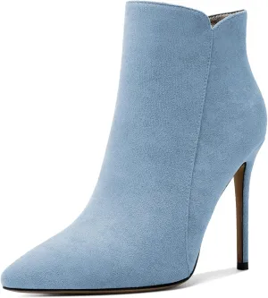 Soireelady Women's Stiletto Heels Ankle Boots Closed Pointed Toe High Heel Ankle Booties Stilettos Ankle Boots with Zipper Elegant Heeled Boots Shoes for Autumn and Winter