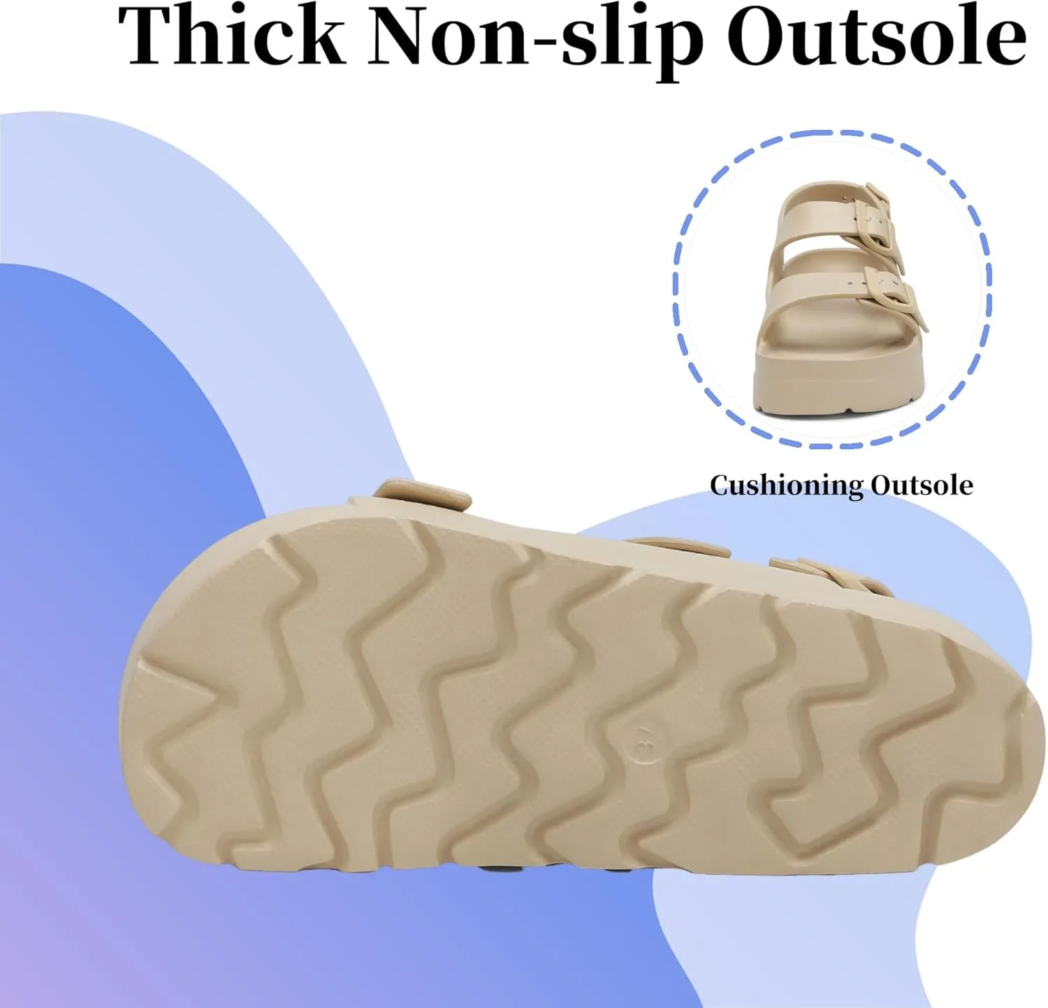 SOSOWHLTE Women's Platform Sandals with Arch Support - 3 Adjustable Straps Summer Beach Sandals, Lightweight & Slip-Resistant