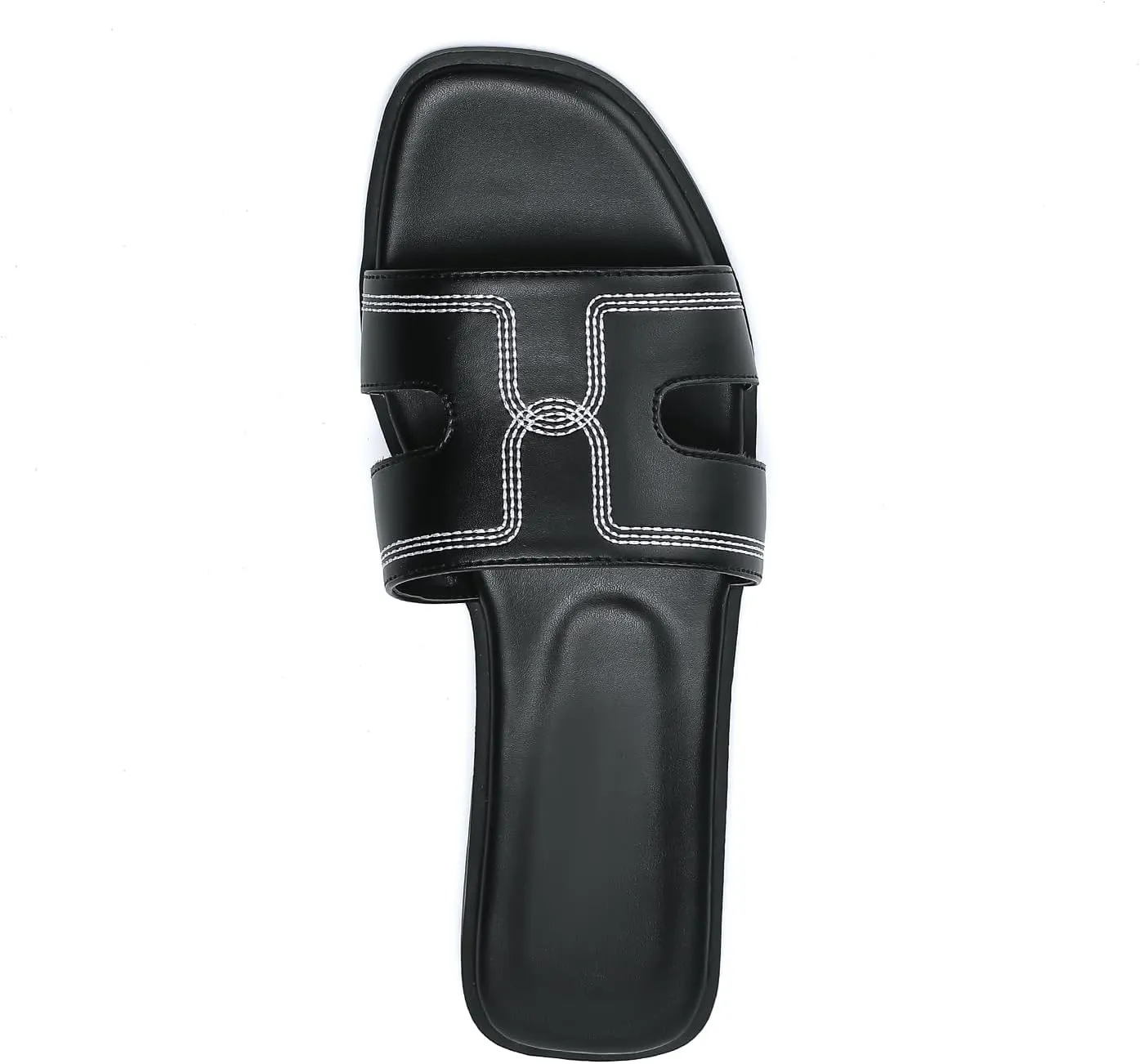 Stratuxx Kaze Womens Flat Sandals Dressy Summer Slide Leather Sandals Comfortable Cute Black Summer Slides for Women