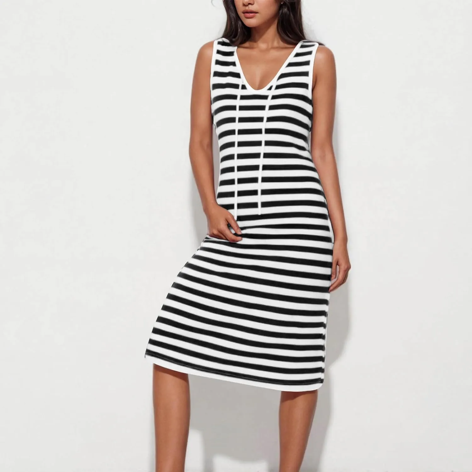 Summer Dresses for Women Striped Sleeveless Casual Sundresses Loose Fit Beach Cover Ups Trendy Tank Midi Sun Dress