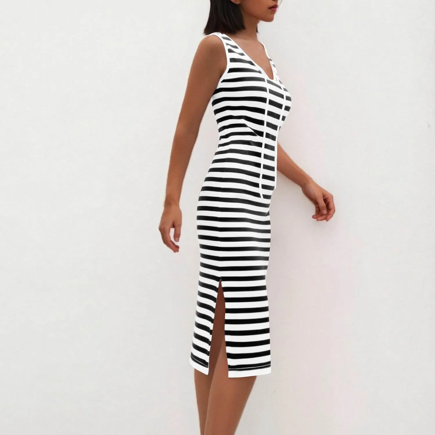 Summer Dresses for Women Striped Sleeveless Casual Sundresses Loose Fit Beach Cover Ups Trendy Tank Midi Sun Dress