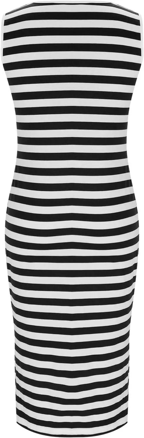 Summer Dresses for Women Striped Sleeveless Casual Sundresses Loose Fit Beach Cover Ups Trendy Tank Midi Sun Dress