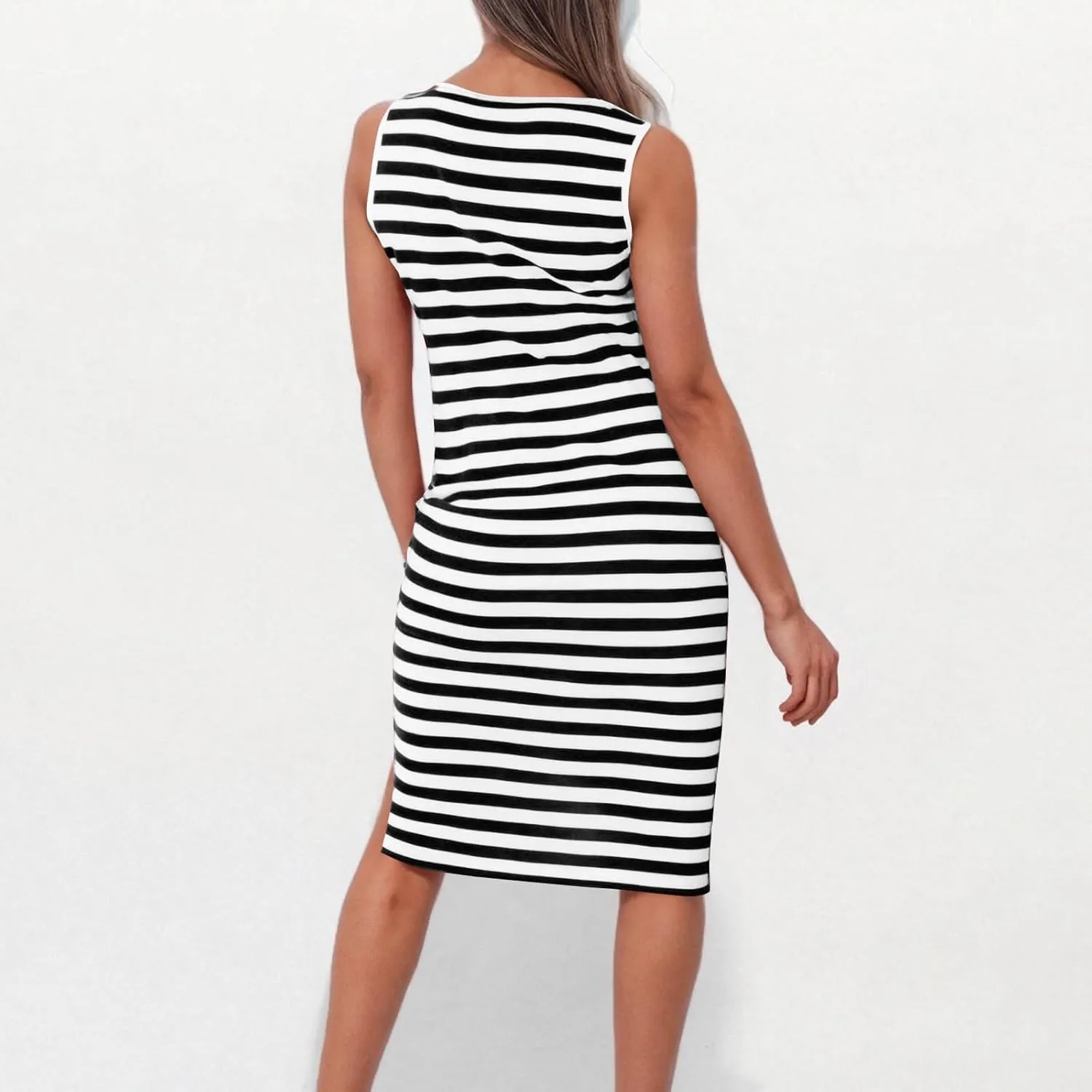 Summer Dresses for Women Striped Sleeveless Casual Sundresses Loose Fit Beach Cover Ups Trendy Tank Midi Sun Dress
