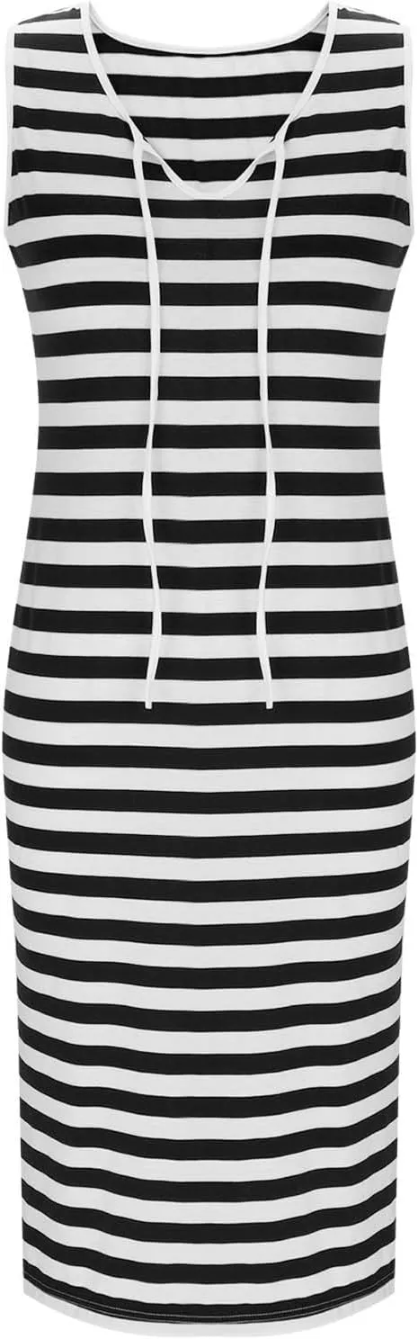 Summer Dresses for Women Striped Sleeveless Casual Sundresses Loose Fit Beach Cover Ups Trendy Tank Midi Sun Dress