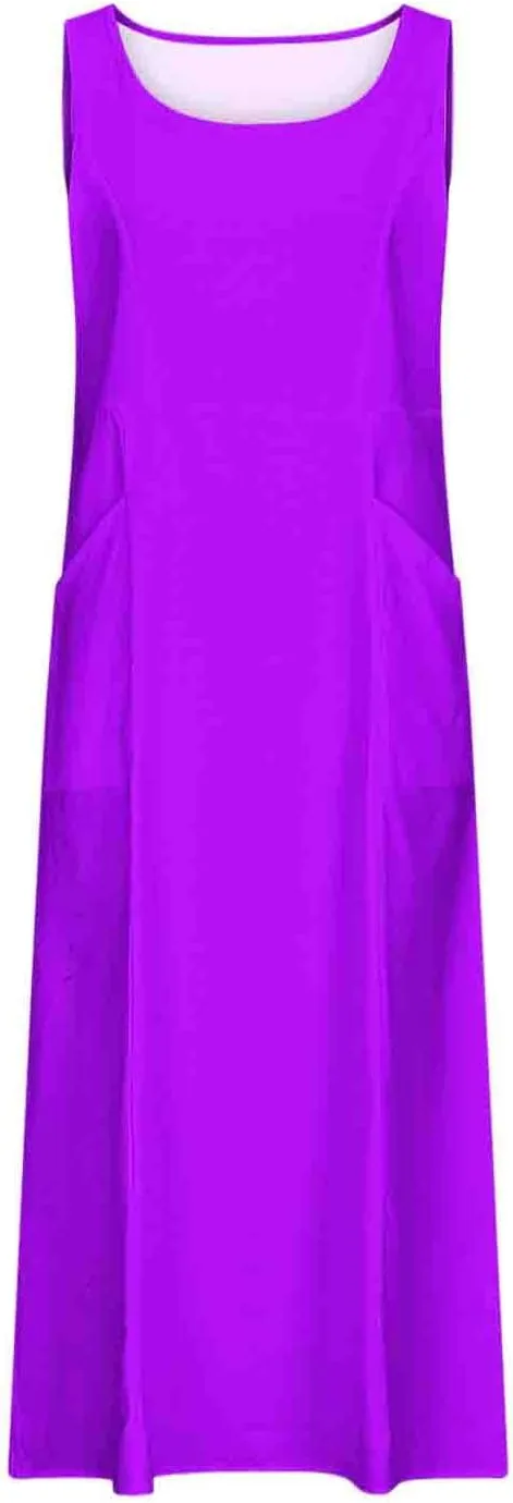 Summer Dresses for Womens Cotton Linen Sleeveless Maxi Dresses Casual Sun Dress Comfy Summer Beach Outfits with Pocket