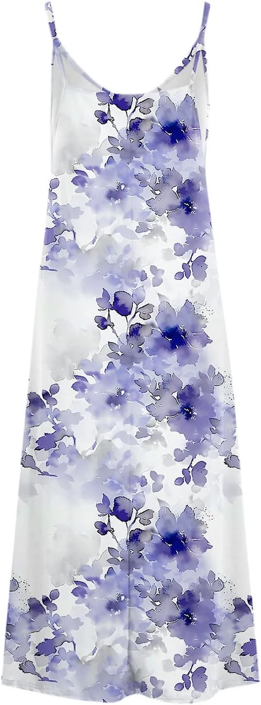 Summer Maxi Dresses for Women 2024 Sexy Floral Slip Dress Trendy Long V Neck Sun Dress Casual Summer Beach Vacation Outfits