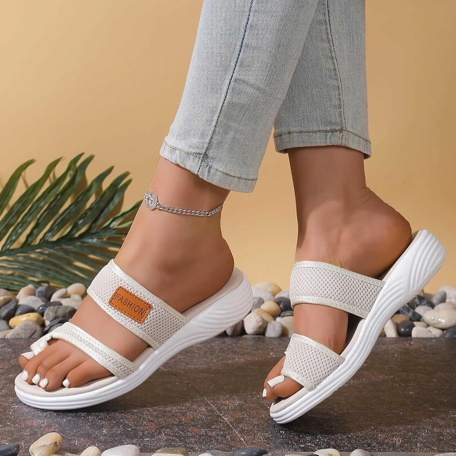 Summer Sandals for Women 2025 Beach Slip On Bunion Mesh Slide Sandals with Arch Support Comfortable Orthopedic Shoes