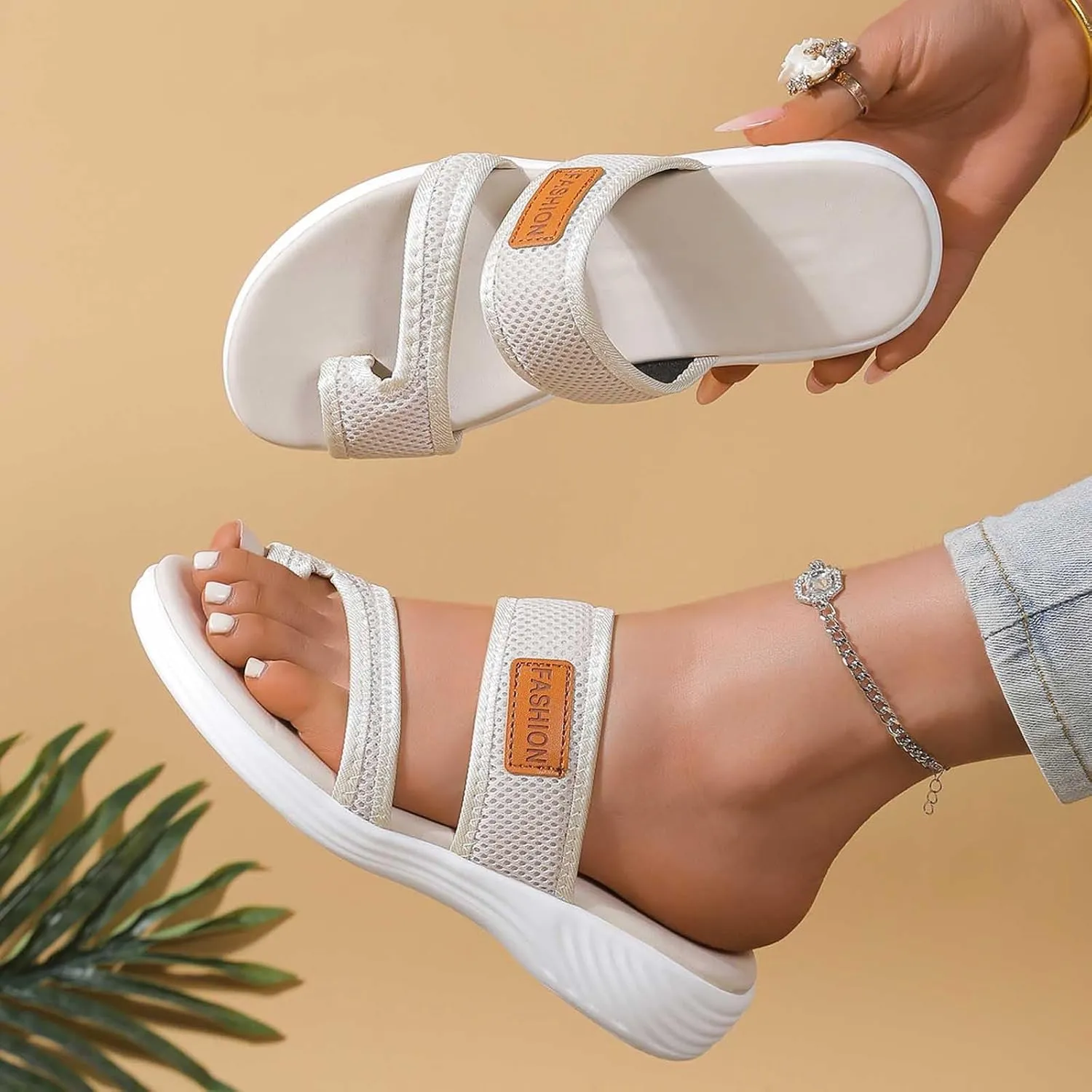 Summer Sandals for Women 2025 Beach Slip On Bunion Mesh Slide Sandals with Arch Support Comfortable Orthopedic Shoes