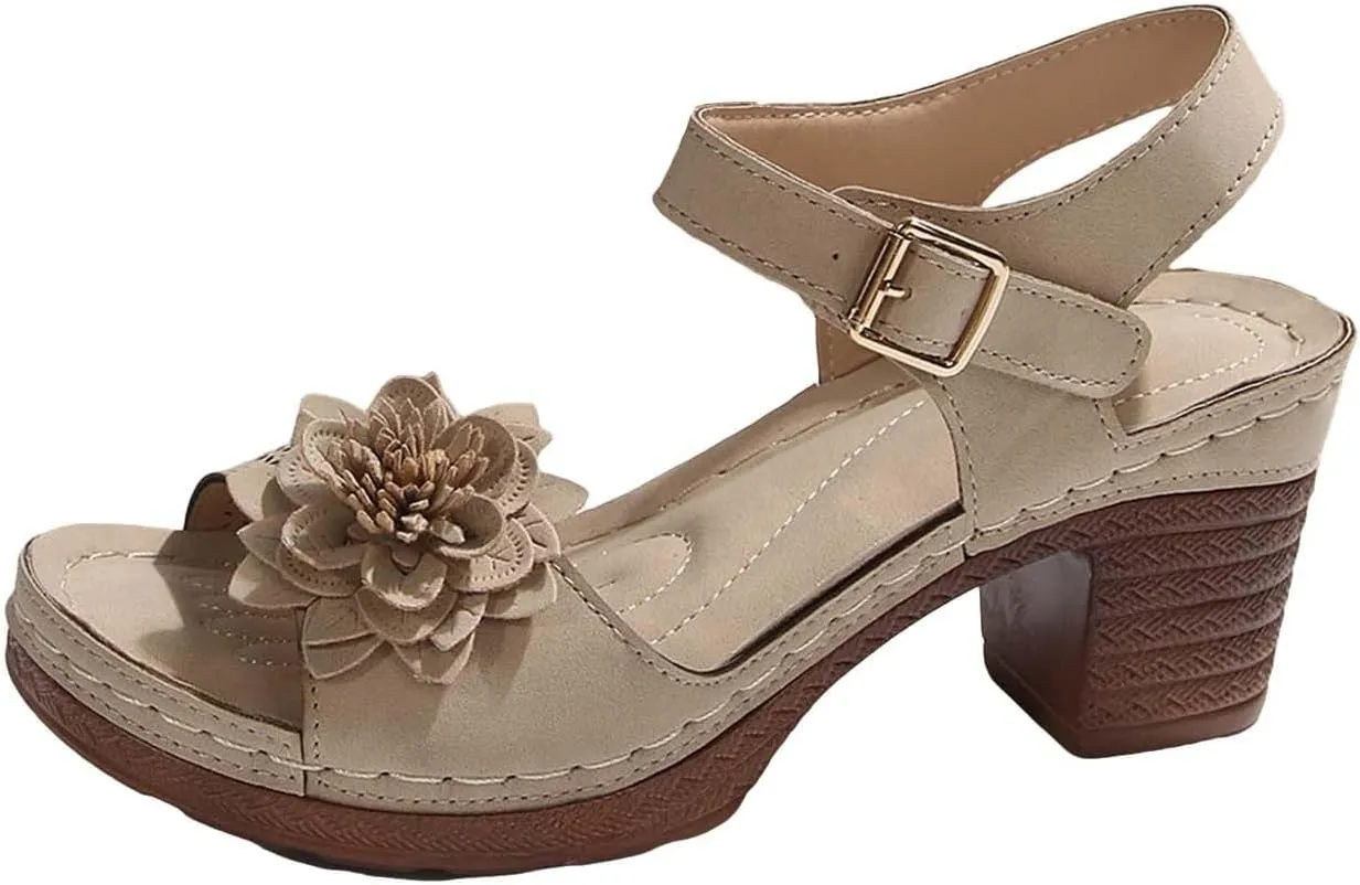 Summer Sandals Women 2025 Trendy Bohemia Ankle Strap Low Heel Platform Sandals Arch Support Comfortable Beach Shoes