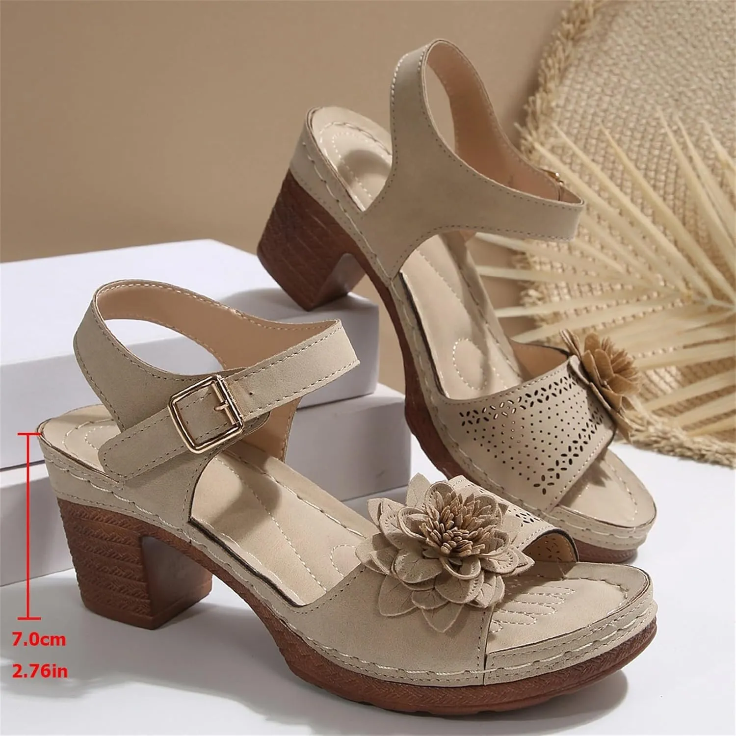 Summer Sandals Women 2025 Trendy Bohemia Ankle Strap Low Heel Platform Sandals Arch Support Comfortable Beach Shoes