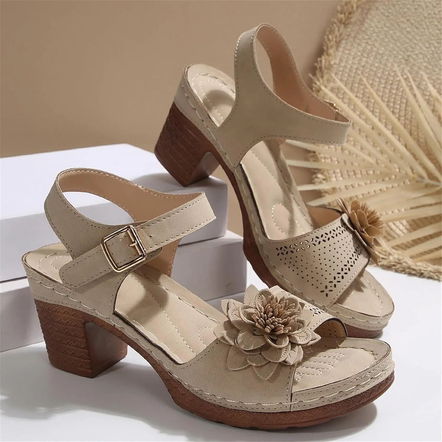 Summer Sandals Women 2025 Trendy Bohemia Ankle Strap Low Heel Platform Sandals Arch Support Comfortable Beach Shoes
