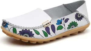 Sunporx Women's Comfortable Loafers Driving Moccasins Shoe Casual Leathers Slip on Round Toe Breathable Walking