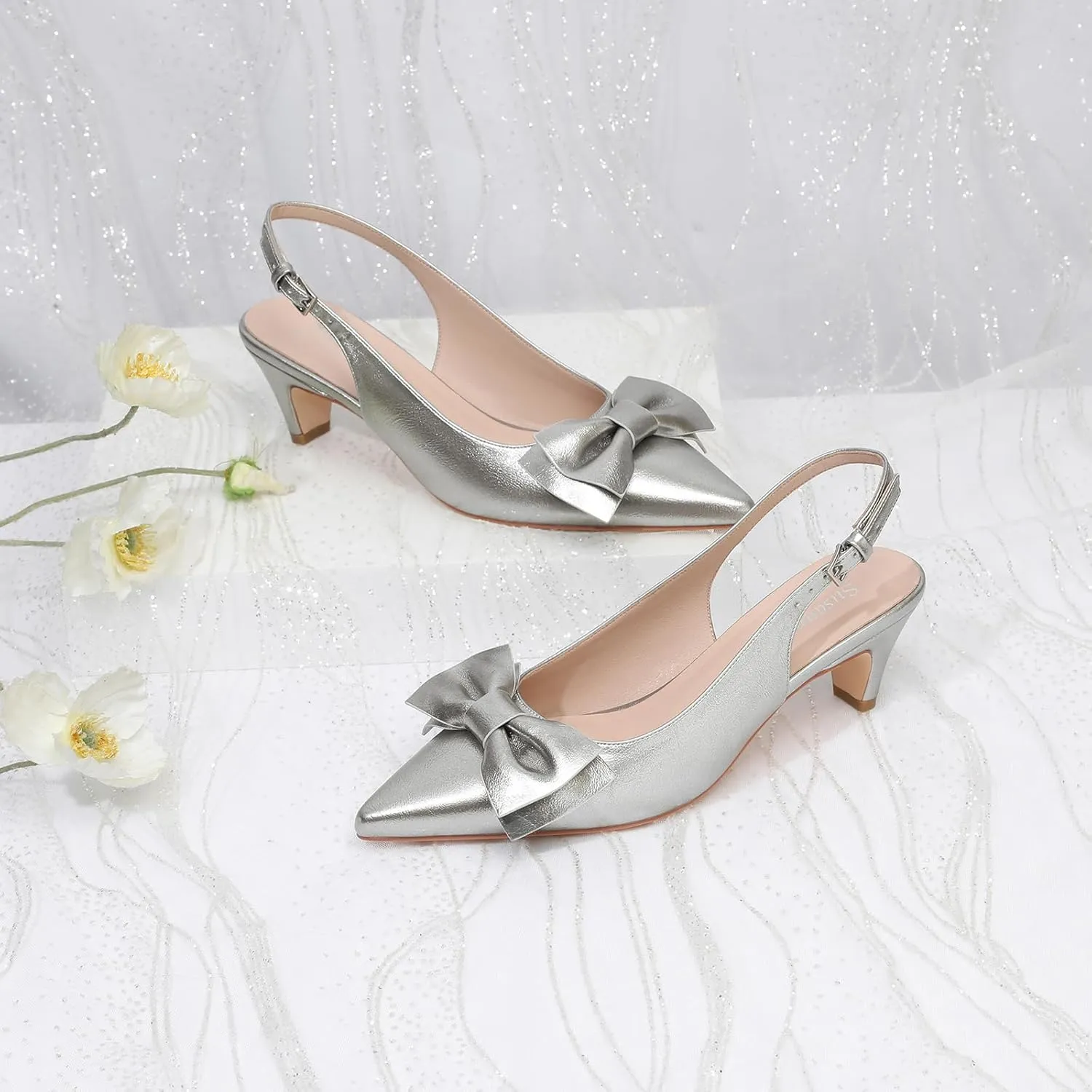 Susanny Slingback Heels for Women Stiletto Closed Pointed Toe Dress Shoes Heels Sexy Kitten Pumps Wedding Party Evening Prom Dance Ankle Strappy Shoes