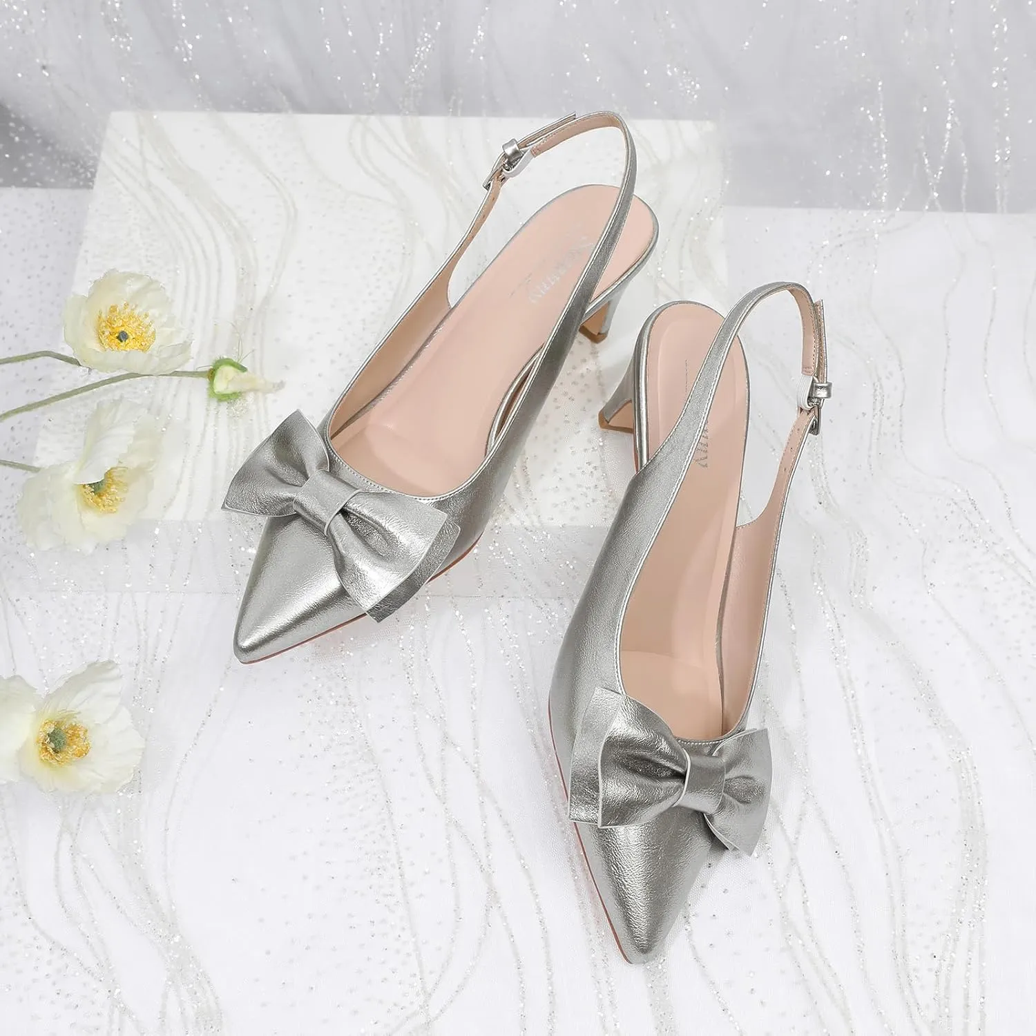 Susanny Slingback Heels for Women Stiletto Closed Pointed Toe Dress Shoes Heels Sexy Kitten Pumps Wedding Party Evening Prom Dance Ankle Strappy Shoes